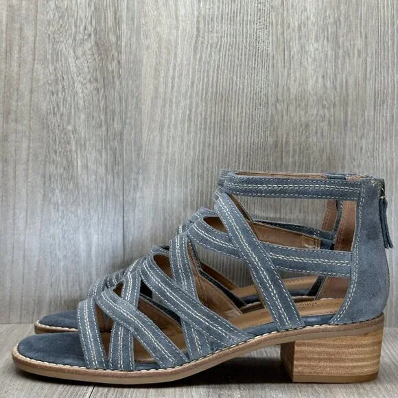 Comfortiva Sandals Women 8M Betha Open Front Stacked Heel Gladiator Leather Gray - Picture 3 of 14